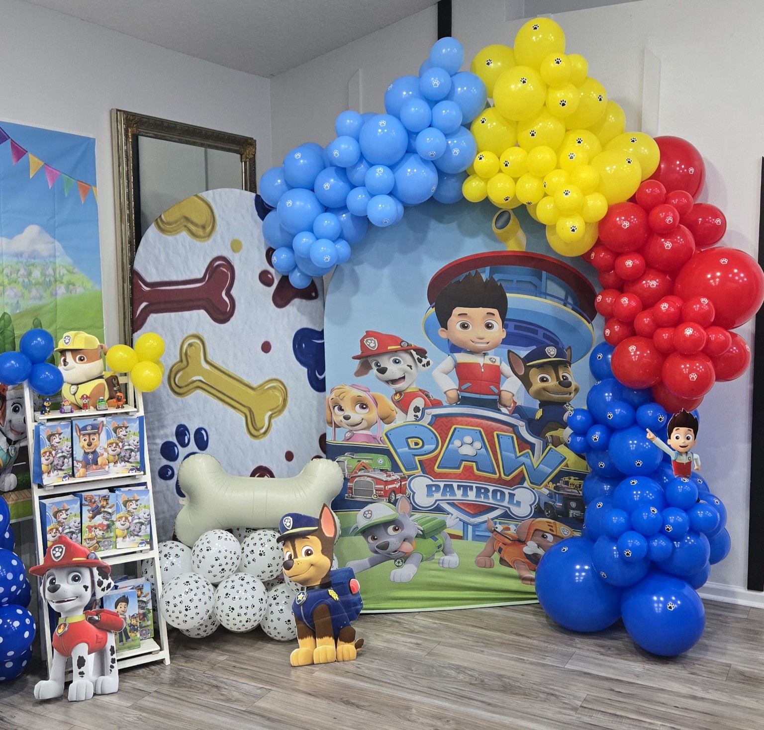 Paw Patrol birthday balloon decoration with red yellow and blue balloons by AABallons
